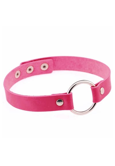 KIMU® Choker Donkerroze Ring - Pu Leer Collar Ketting Halsband Roze Sexy Festival