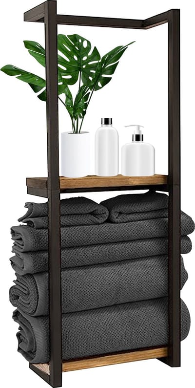 Bayt Handdoekrek - Badkamerrek - Handdoekrek Badkamer - Handdoekhouder - Handdoekenrek - Zwart/Hout