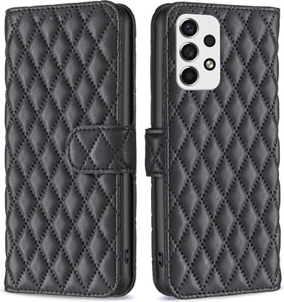 BINFEN Hoesje - Geschikt voor Samsung Galaxy A53 Hoesje - BINFEN Rhombus Book Case - Zwart