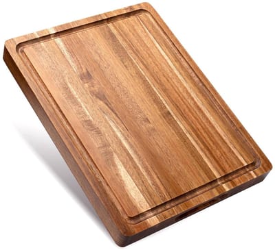 Luxe snijplank van Acaciahout - Houten snijplank met handvaten - 38 x 28 cm - Premium keukenplank van Acacia hout - Serveerplank met groef - Plank met sapgeul - Voor hapjes, fruit, vlees of om op te snijden
