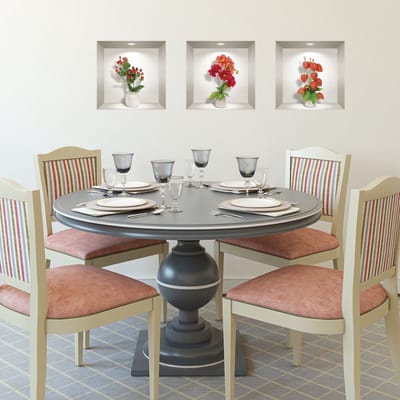 Stickers met 3D-effect: rode dahlia, oranje dahlia en ribes, 30 x 90 cm