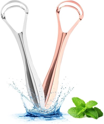 Tongue Cleaner met Dubbele Schraper - RVS Tongue Scraper - Tegen Slechte Adem - Helpt bij Mondhygiëne - Verwijdert Tongvuil - Volwassen Tong Scraper - Reisvriendelijk