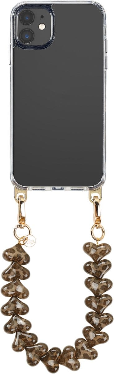 Selencia Transparant Hoesje met Haakjes inclusief Hartjes Polskoord - Geschikt voor Apple iPhone 11 - Leopard