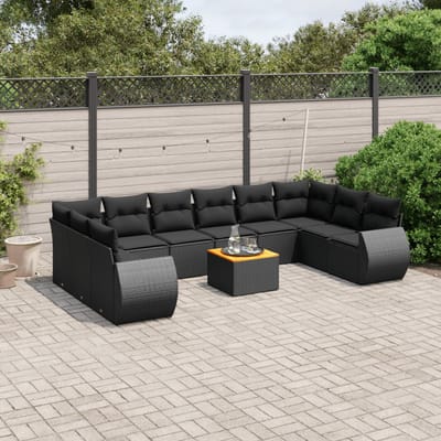 vidaXL - 11-delige - Loungeset - met - kussens - poly - rattan - zwart