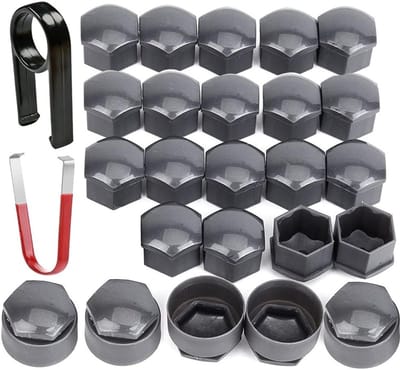 24-delige Set van 17mm Wieldop Caps met Anti-Diefstal en Normale Bout Caps en Verwijdertool voor Auto's - Grijs