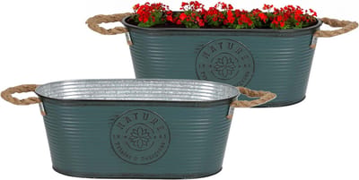 Sunnydays Teil/plantenpot/bloempot - 2x - zink - petrolblauw - L35 x D19 x H14 cm