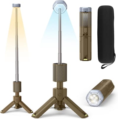 SnelShoppen - Campinglamp met 10.000 mAh Accu, Magnetische Basis, Telescopisch en Opvouwbaar, Ideaal voor Avontuur, Hiking, Kamperen, Live Streaming,