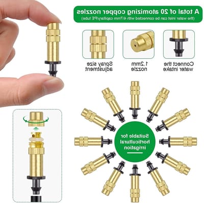 Set van 20 Verstelbare Messing Mistdoppen voor Drip Irrigatie, Micro Sprinklers voor Tuin en Groenten