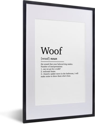 Fotolijst incl. Poster - Spreuken - Quotes - Woof - Woordenboek - Woef definitie - 40x60 cm - Posterlijst