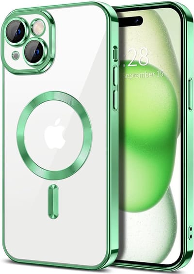 Hoesje geschikt voor Apple iPhone 15 - Techsuit Luxury Crystal Back Cover - Geschikt voor MagSafe - Transparant/Lichtgroen