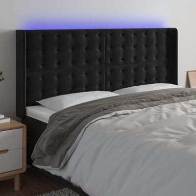 vidaXL - Hoofdbord - LED - 203x16x118/128 - cm - fluweel - zwart