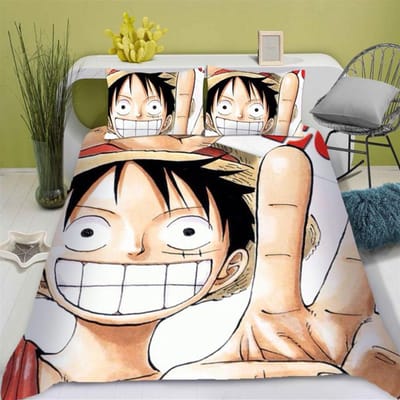 Anime Dekbedovertrek Set uit één stuk Dekbed Bedrukt Nika Luffy Gear Cartoon Twin Size Beddengoedsets Cadeaus 3-delige Set Woondecoratie EU Single 135x200cm