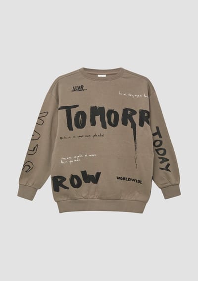 Oversized sweatshirt met volledige print en ribgebreide boorden, fleece binnenkant kind s.Oliver