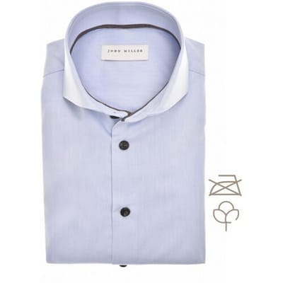 John Miller Overhemd Solid Color Fine Contrast Detail Non-Iron Cotton Lichtblauw-Donkerbruin / male
