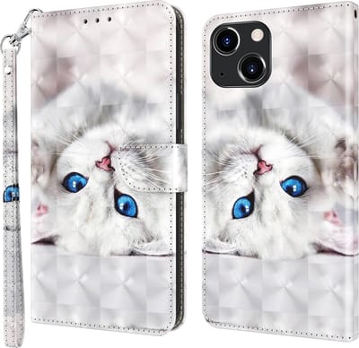 Cityhoesje-iPhone 14 Plus-15 Plus – Bookcase – Print 3D katten – incl. Pasjeshouder