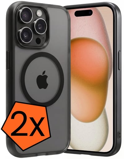 Hoes - 2 Stuks - Geschikt voor Apple iPhone 15 Pro - Magsafe Compatible - Sterk & Shockproof - Back Cover - Shock Proof Case - Telefoon Hoes - Zwart
