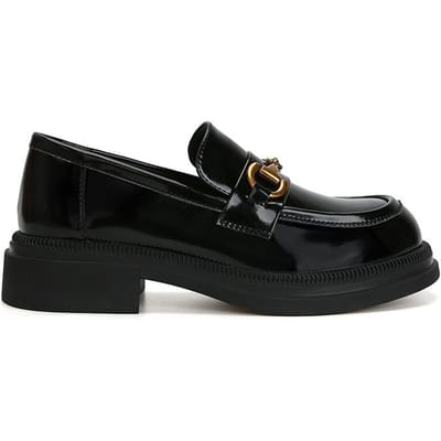 Leer Lakleer Herfst en Winter Platform Zachte Loafers Nieuwe Blokhak Platform Ronde Neus Eén Voet Kleine Leren Schoen Vrouw 40