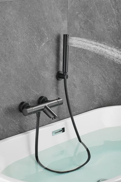 WEBO Oliver opbouw badkraan met handdouche complete set - mat zwart - watervalontwerp - twee-knop bediening complete set