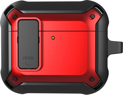Telestore - Hoesje geschikte voor AirPods 4 - TPU hybride hoesje Beschermhoes - Shockproof AirPods 4 Cover - AirPods 4 Hoesje - Geschikt voor Apple Airpods 4 - rood - hard en TPU cover met sleutelhanger