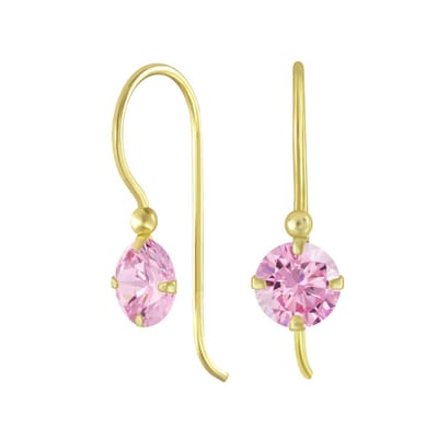 Joy|S - Zilveren classic zirkonia oorbellen rond - roze - oorhangers - gold plated