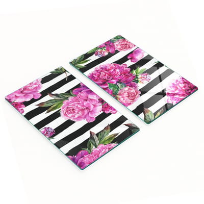 Decoratieve glazen snij- en serveerplanken met roze pioenrozenmotief, 2x30x52 cm
