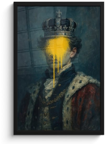Poster in lijst - Fotolijst 40x60 cm - Posters - Koning - Portret - Druipende gele verf - Posterlijst zwart - Decoratie - Wanddecoratie woonkamer - Muurdecoratie slaapkamer