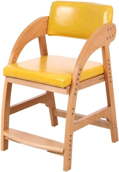 Kinderbureaustoel Hout - Studiestoel Comfortabel - Thuis Werken - 6-niveau Hoogteverstelling - 42x42 cm Zitvlak - Geel