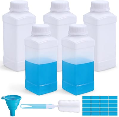 Dailygoods- Flessen 500ml - Herbruikbare HDPE Flessen - Brede Mond - Schroefdop - 5 Stuks - Inclusief Reinigingsborstel - Opslagfles