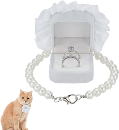Elegante Bruidsketting met Parel en Ringdoos, Verwijderbare Hondenhalsband, 29.7 cm met Parelkettingen en Sluiting voor Trouwaanbiedingen