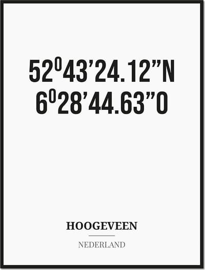 Poster/kaart HOOGEVEEN met coördinaten