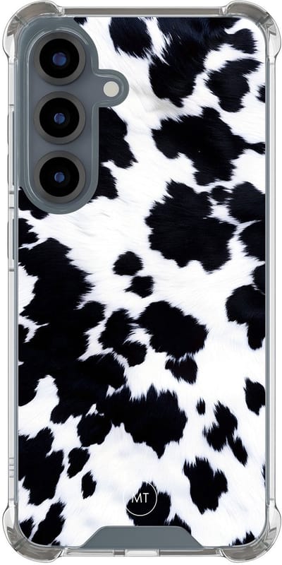 Hoesje (shockproof) geschikt voor Samsung Galaxy S25 - Koeienprint - Extra sterke case - TPU/polycarbonaat - Print - Zwart, Wit, Transparant