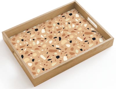 Dienblad hout 40x30 cm - Schootdienblad - Terrazzo - Patroon - Kleurrijk - Oranje - Borrelplank rechthoek - Plateau dienbladen