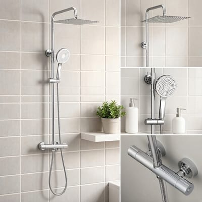 Sofetiy Max Doucheset met thermostaatkraan - RVS Doucheset - Regendouche Ø 30 cm - Handdouche Ø 13 cm - 5 standen - Verstelbare Hoogte 88-124 cm - Chroom