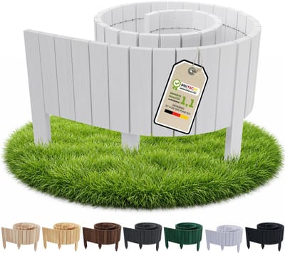 Floranica borderrand plantenborder 10 x 200 cm wit, flexibele houten graskant en tuinafsluiting rollborder