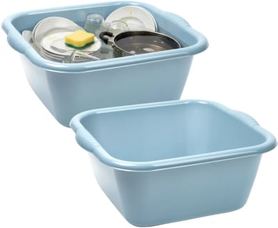 Plasticforte teiltje/afwasbak - 2x - vierkant - kunststof - 15 liter - 41 x 39 x 16 cm - Lichtblauw - Schoonmaken