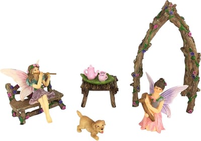 GlitZGlam Muzikale Zusters Miniatuurfeeënset - 7-delige miniatuur feeën-tuinaccessoires