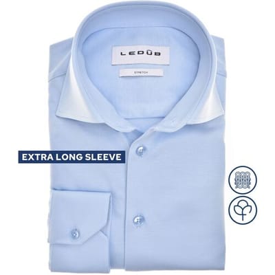 Ledûb Overhemd Cotton Jersey Stretch Shirt Mouwlengte 7 Licht Blauw / male