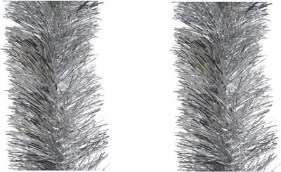 Kerstslingers - 2x stuks - zilver - folie - 10 x 270 cm - kerstboom versieringen/decoratie