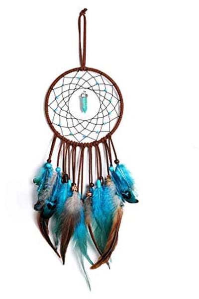 Handgemaakte Dromenvanger met Turquoise Veer voor Slaapkamerdecoratie