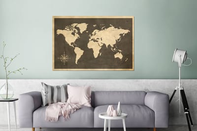 Aluminium schilderij 180x120 cm - Wanddecoratie metaal - Wereldkaart - Hout - Vintage - Metalen muurdecoratie woonkamer - Decoratie industrieel - Foto op dibond - Industriële accessoires slaapkamer