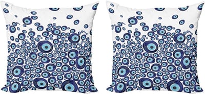 ABAKUHAUS Decoratieve kussenhoes met boze oogmotief, 2 stuks, blauwe kralen voor geluk, 60x60 cm, donkerblauw lichtblauw