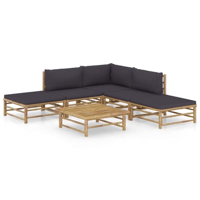 vidaXL - 6-delige - Loungeset - met - donkergrijze - kussens - bamboe