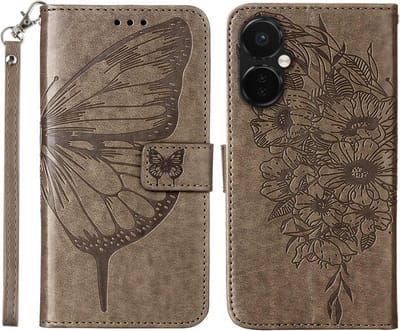 Coverup Hoesje - Geschikt voor OnePlus Nord CE 3 Lite 5G Hoesje - Coverup Vlinder Book Case - Taupe Grijs