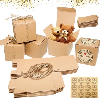 Kleine Geschenkdozen van Kraftpapier - 50 Stuks Lege Kartonnen Dozen met Deksel en Jute - Perfect voor Cadeaus en Decoratie