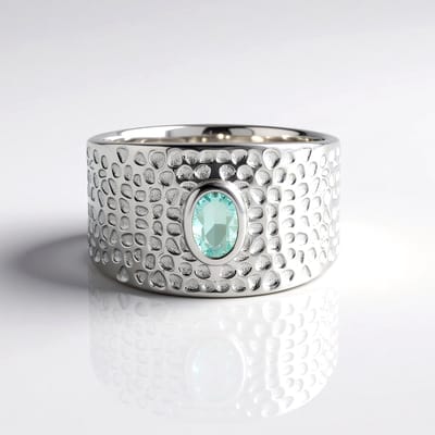 Cavill - 925 Sterling Zilver Ring - 0,321 ct Paraiba Smaragd - Brede Gestructureerde Bezel - Elegant & Uniek
