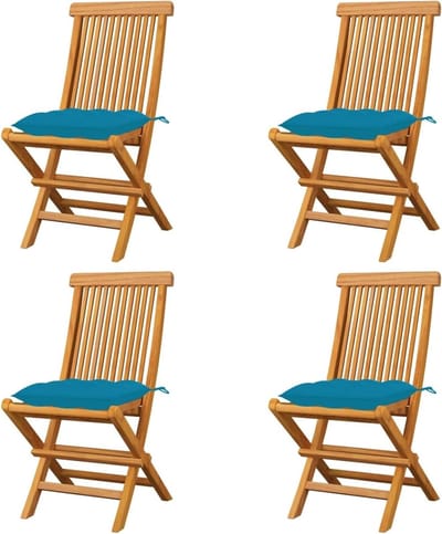 Tuinstoelen met kussens - Buitenstoelen set - Comfortabel buiten zitten - Duurzaam teakhout - 4 stuks - Lichtblauw