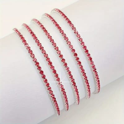 Bovista Armband - Staal - Nep Zilver - Dames - 5 St - Zilver/Rood