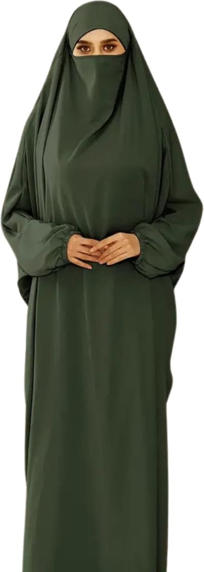 Nivard Islamitische Kleding - Djellaba Dames - Moslim Kleding - Arabisch Dames Kaftan - Alhamdulillah - Legergroen