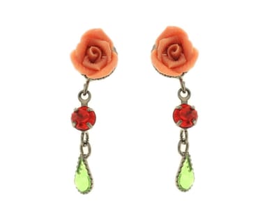 Behave Oorbellen hangers roosje rood groen 2,5 cm