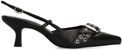 Sacha - Dames - Zwarte buckle slingbacks met kitten heel - Maat 40